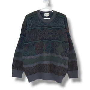 Vintage 90s 3D Knit Patterned Chunky Sweater Green Size L